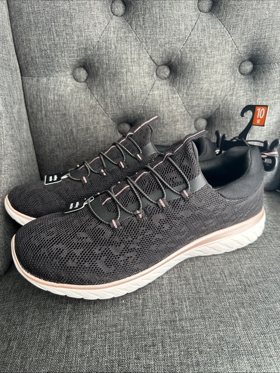 Athletic Works Shoes - NEW 🆕 Athletic Works Black Knit Slip-On Walking Shoes with Pink Accents 10